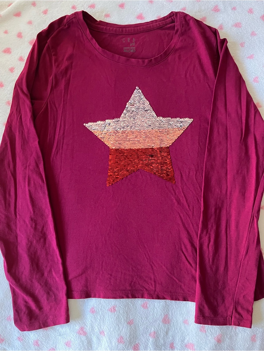 Girls' Magenta Long-Sleeve Tee with Reversible Sequin Star